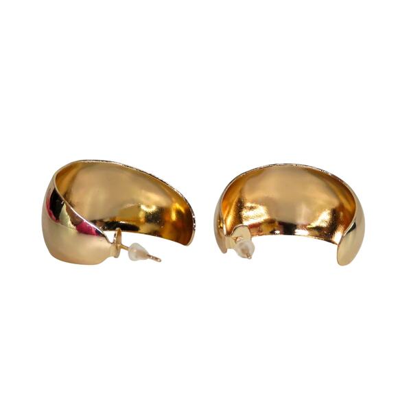 1980s Vintage Gold Hoop Earrings Chunky Thick Hoops Earrings 1" - Picture 8 of 9